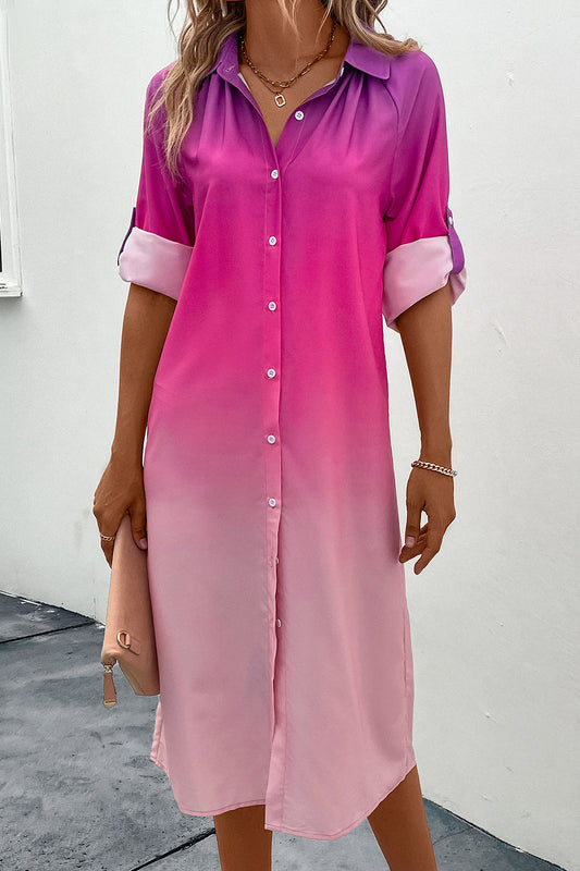 Perfee Gradient Long Sleeve Shirt Dress