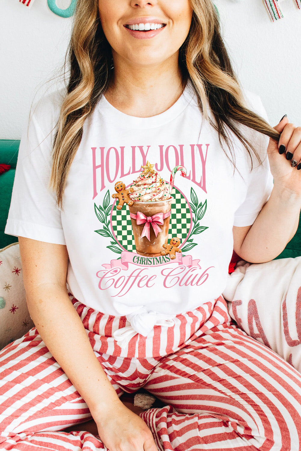 White Holly Jolly Christmas Coffee Club Graphic Tee