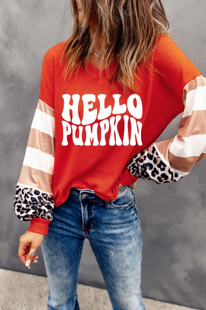 Letter Graphic V-Neck Long Sleeve Top