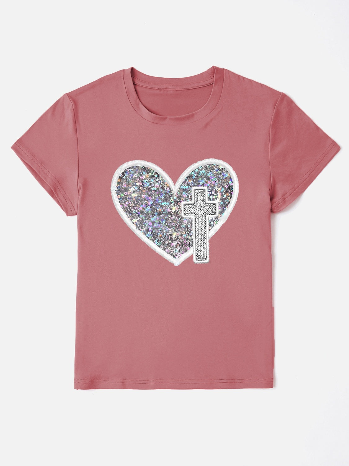 Faith Heart Round Neck Short Sleeve T-Shirt