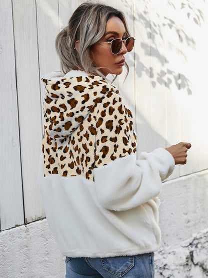 Shiny Leopard Half-Zip Dropped Shoulder Hoodie