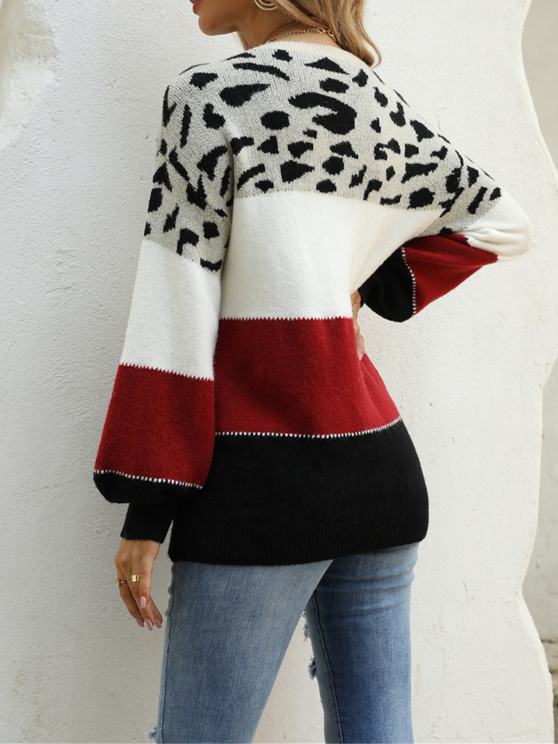 Angel Wings Color Block Round Neck Sweater