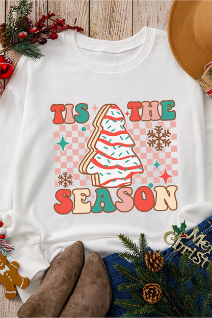 Beige TIS THE SEASON Christmas Tree Graphic Crewneck Sweatshirt