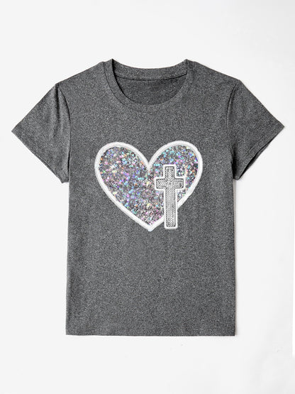 Faith Heart Round Neck Short Sleeve T-Shirt