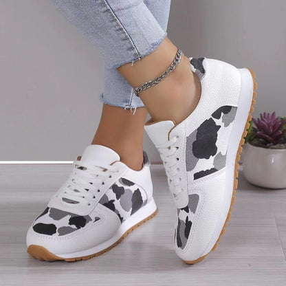 Tied Printed PU Leather Athletic Shoes