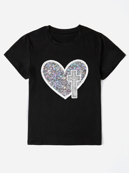 Faith Heart Round Neck Short Sleeve T-Shirt