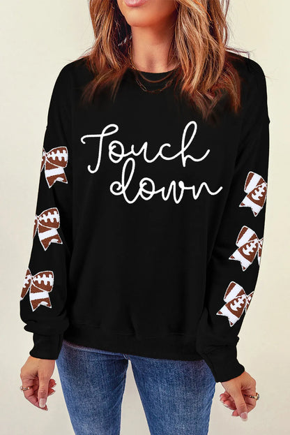 Football Letter Graphic Bow Long Sleeve Sweatshirt