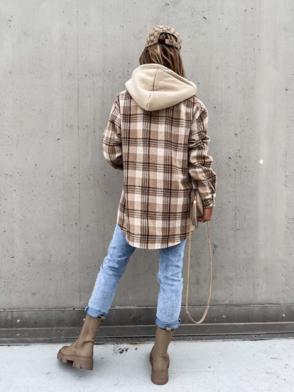 Plaid Dropped Shoulder Hooded Jacket