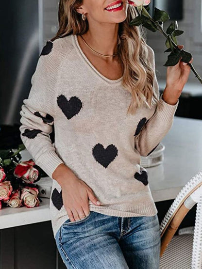 Heart Scoop Neck Long Sleeve Sweater