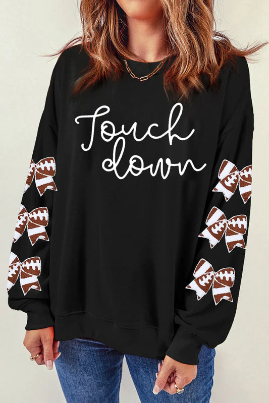 Football Letter Graphic Bow Long Sleeve Sweatshirt