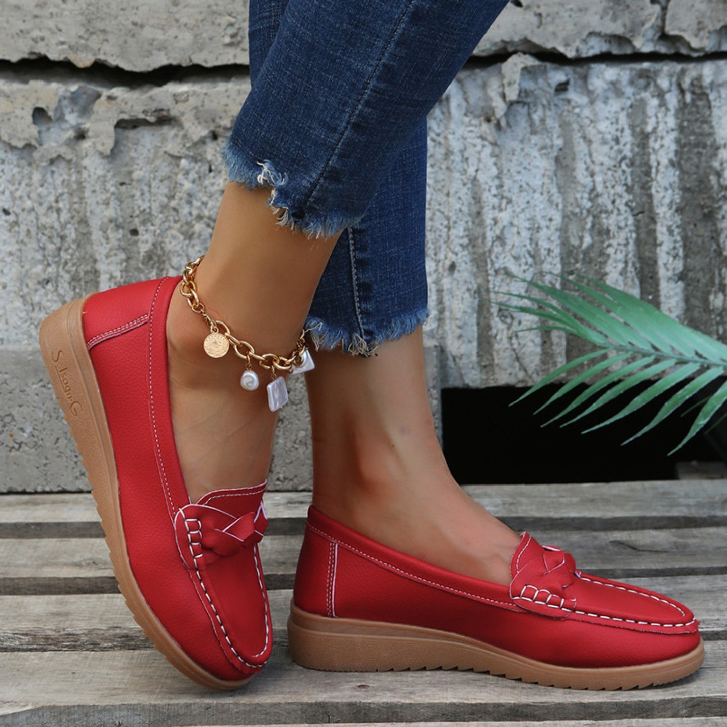 Weave Wedge Heeled Loafers