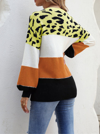 Angel Wings Color Block Round Neck Sweater