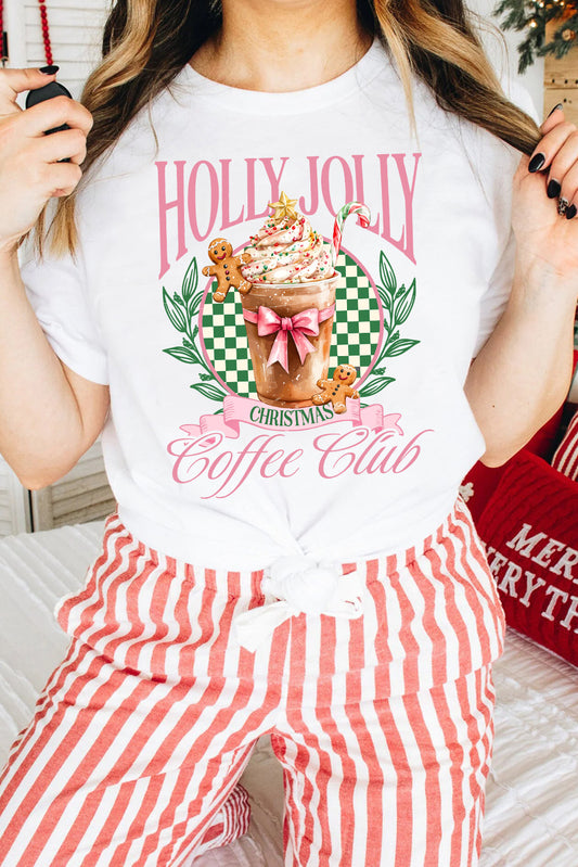 White Holly Jolly Christmas Coffee Club Graphic Tee